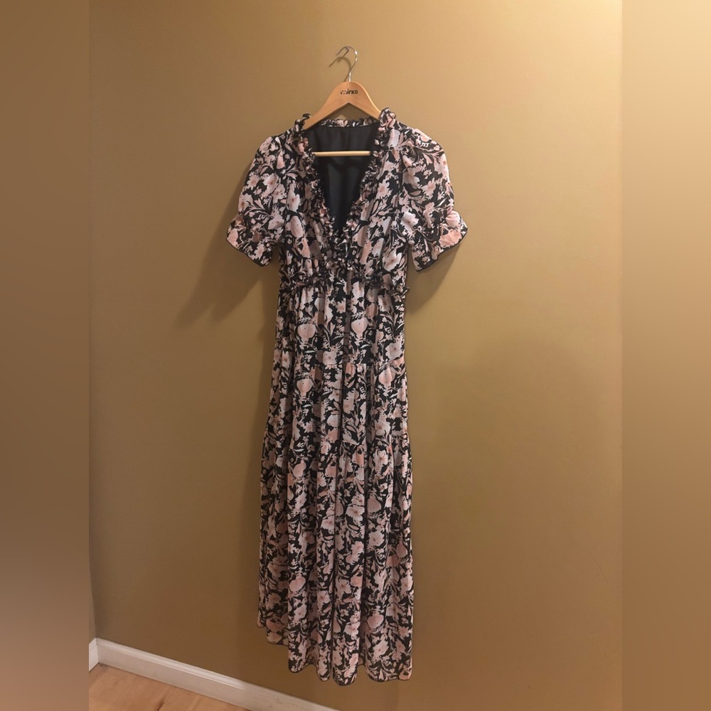 Black and Pink Floral Maxi Dress
